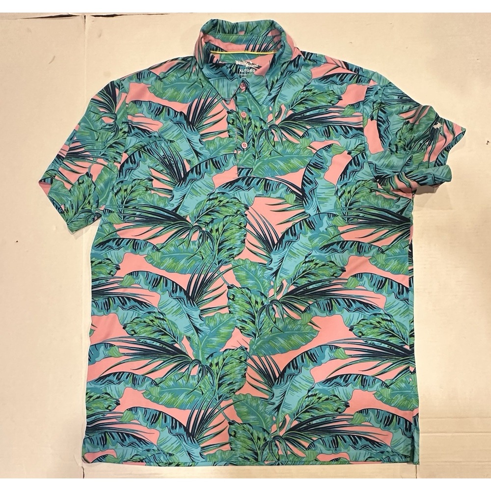 Birdie Bound Short Sleeve Golf Polo  Pink Teal Tropical Men's XL